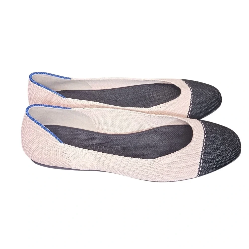Rothy's The Flat Women's 6 Pink Black Cap Toe Knit Ballet Flats Washable Shoes